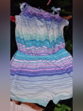 Toddler Girls' Striped Summer Romper— Blue, Purple & Pink
